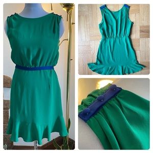 Green Sleeveless Flouncy Dress with Blue Details